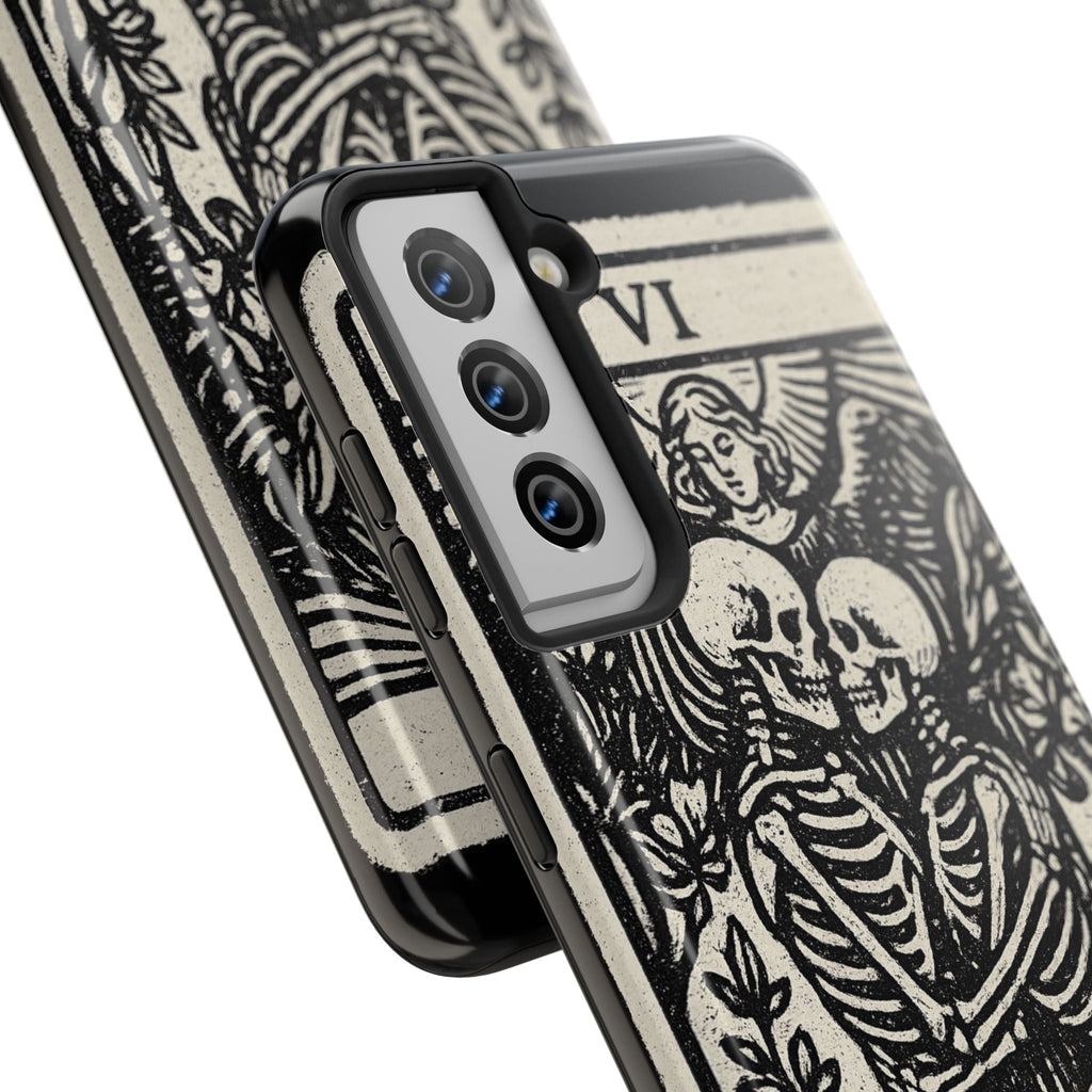 Tough Phone Case with Skeleton Lovers Design, Gothic Phone Cover, Unique Couples Gift, Halloween Accessory, Edgy Tech Design
