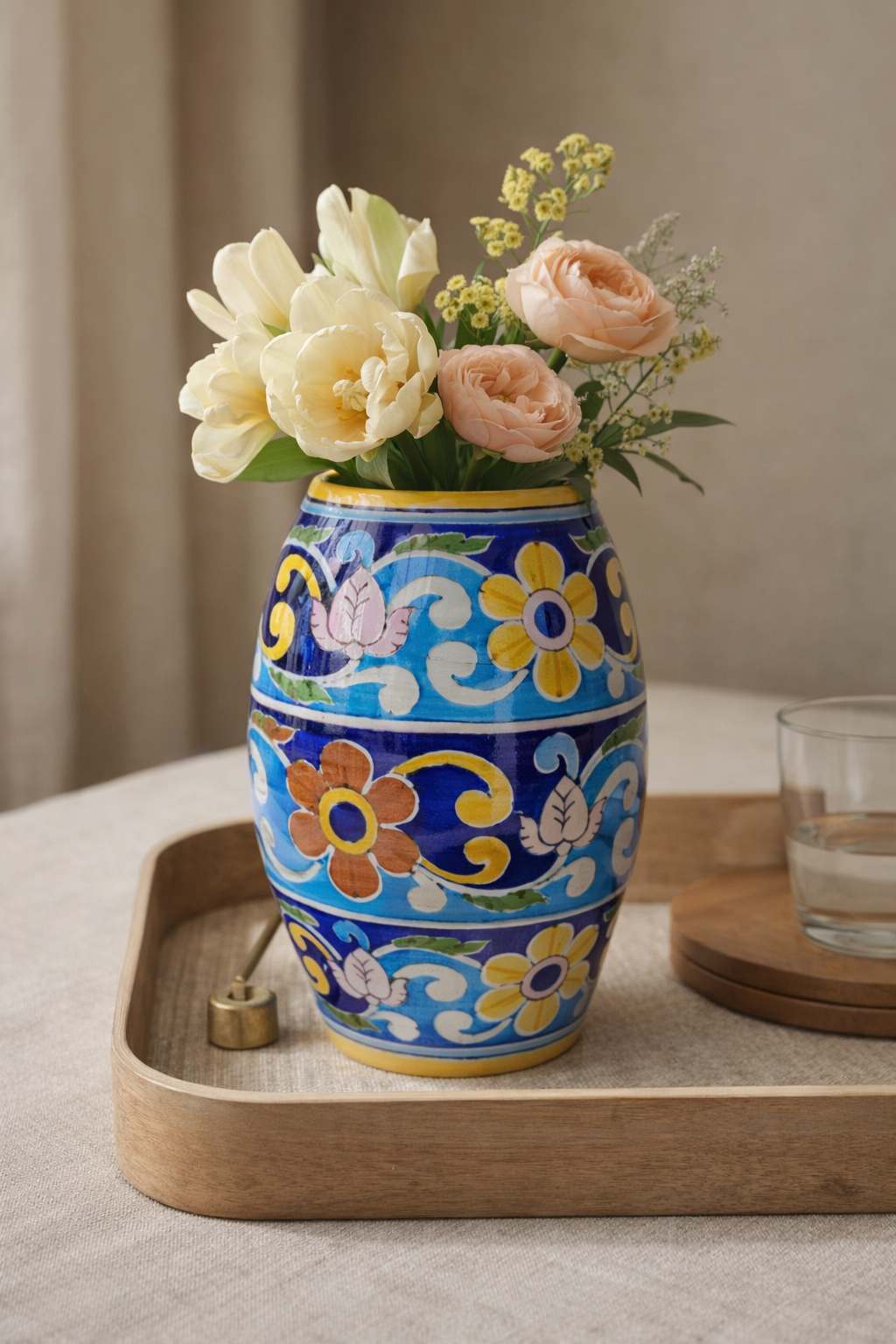 Handcrafted Blue Pottery Daisy Vase — Jaipur Hand-Painted