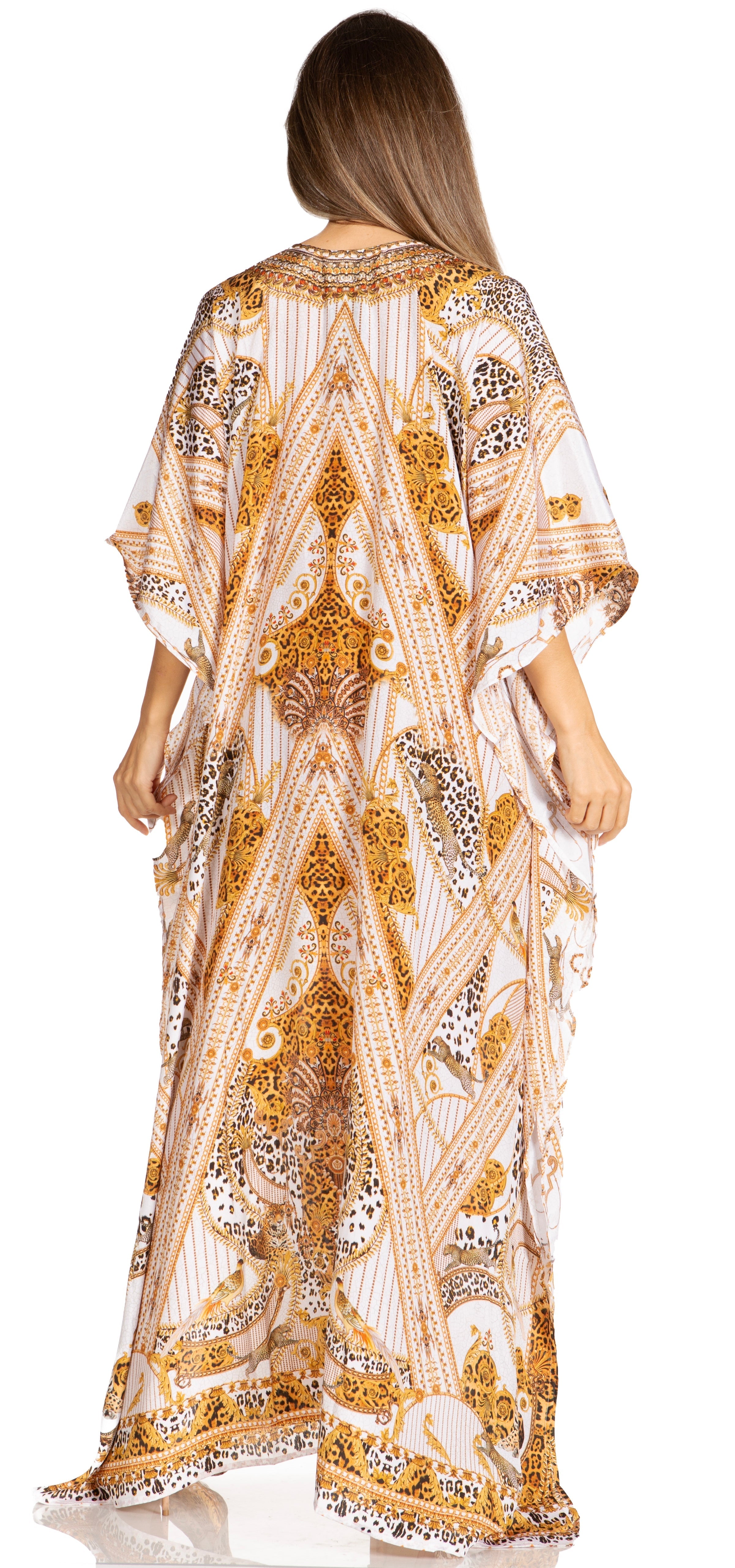 Sakkas Yeni Women's Short Sleeve V-neck Summer Floral Long Caftan Dress Cover-up
