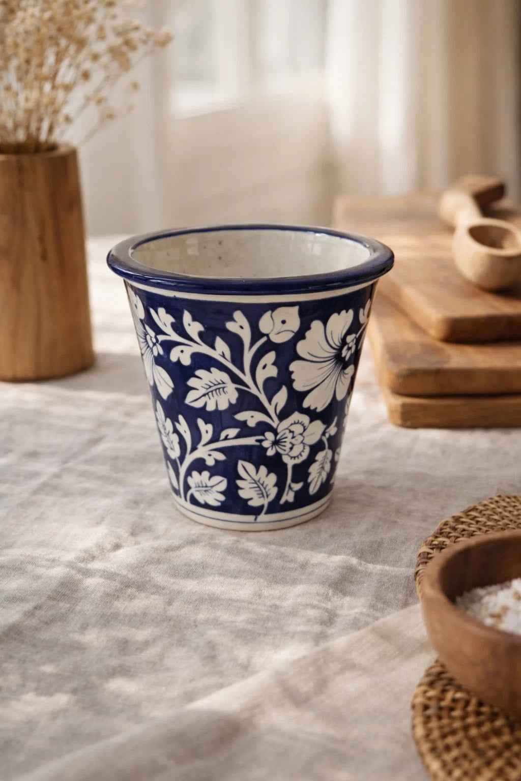 Handcrafted Blue Pottery Planter — Jaipur Hand-Painted